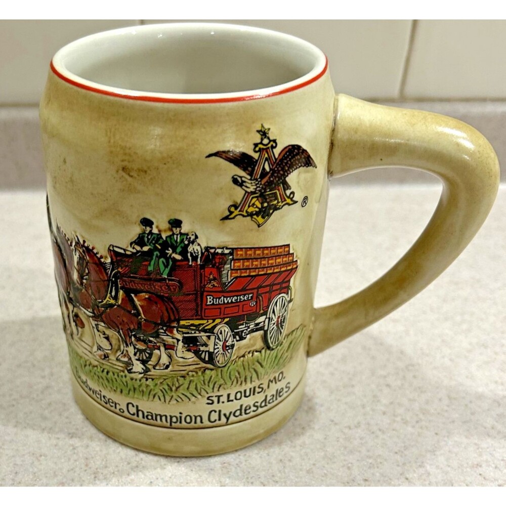 Vintage 1980 Budweiser Champion Clydesdales Holiday Ceramarte Mug Beer Stein #1